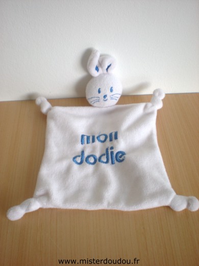 Doudou Lapin Dodie Blanc brodé en blu mon dodie 