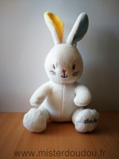 Doudou Lapin Dodie Blanc jaune bleu 