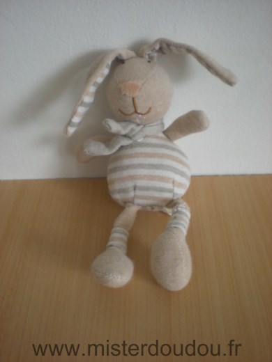 Doudou Lapin Dodo d amour Beige rayé 