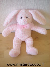 Doudou Lapin Doudi Carreaux blanc rose 