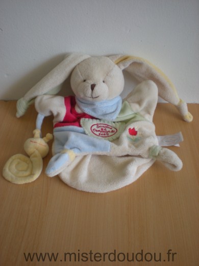 Doudou Lapin Doudou et compagnie Barnabe le petit jardinier blanc rouge bleu vert escargot 