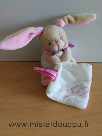 Doudou Lapin Doudou et compagnie Beige rose mouchoir blanc joli doudou 