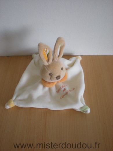 Doudou Lapin Doudou et compagnie Blanc 5 noeuds col orange 