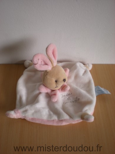 Doudou Lapin Doudou et compagnie Blanc beige dessous rose 