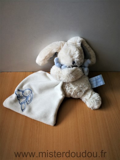 Doudou Lapin Doudou et compagnie Blanc bleu bonbon moucoir blanc lapin bleu 