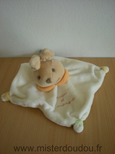 Doudou Lapin Doudou et compagnie Blanc col jaune 