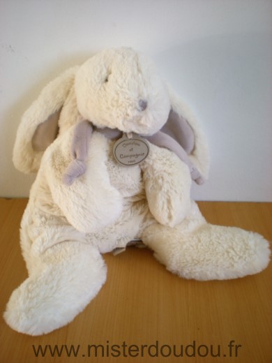 Doudou Lapin Doudou et compagnie Blanc echarpe grise 