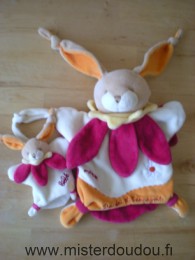 Doudou Lapin Doudou et compagnie Blanc orange rouge jaune Maman et bébé