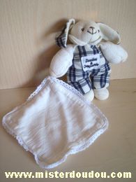 Doudou Lapin Doudou et compagnie Blanc rayé bleu avec mouchoir blanc 