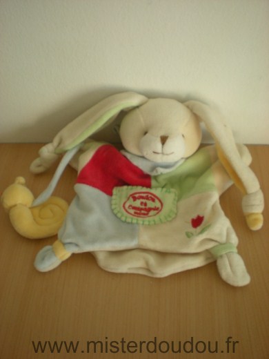 Doudou Lapin Doudou et compagnie Blanc rouge vert bleu escargot jaune barnabe le petit jardinier 
