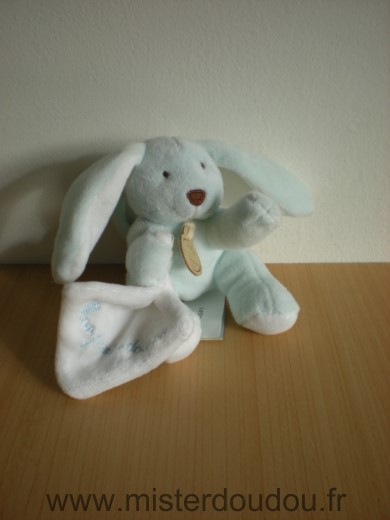 Doudou Lapin Doudou et compagnie Bleu ciel mouchoir blanc mon premier doudou 