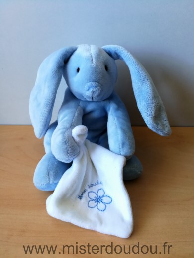 Doudou Lapin Doudou et compagnie Bleu mouchoir blanc mon doudou 