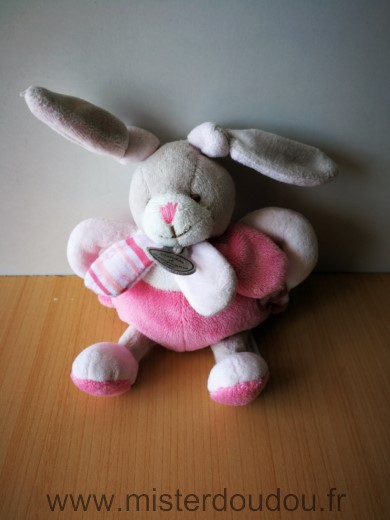 Doudou Lapin Doudou et compagnie Celestine rose blanc 