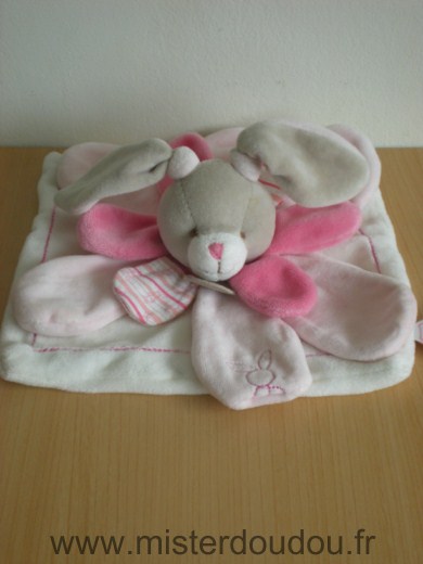 Doudou Lapin Doudou et compagnie Celestine rose et blanc petales roses 