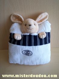 Doudou Lapin Doudou et compagnie Coussin blanc bleu marine avec une tête lapin beige 