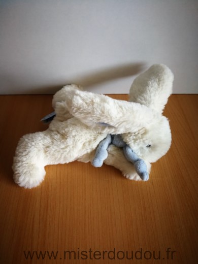 Doudou Lapin Doudou et compagnie Ecru bleu bonbon Modele moyen