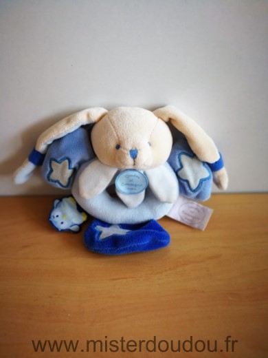 Doudou Lapin Doudou et compagnie Ecru bleu etoiles 