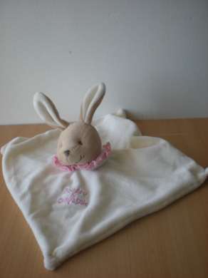 Doudou Lapin Doudou et compagnie Ecru col rose 