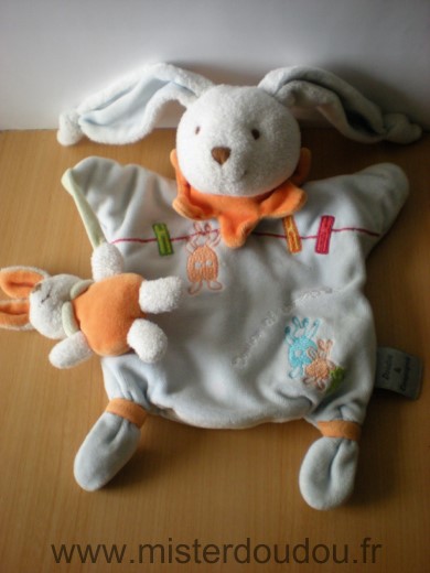 Doudou Lapin Doudou et compagnie Eliot bleu clair col orange 