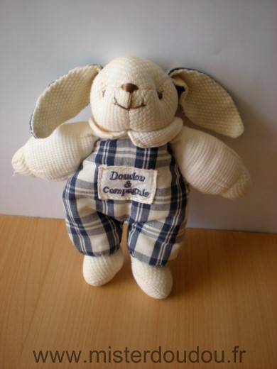 Doudou Lapin Doudou et compagnie En tissus ecru bleu marine 