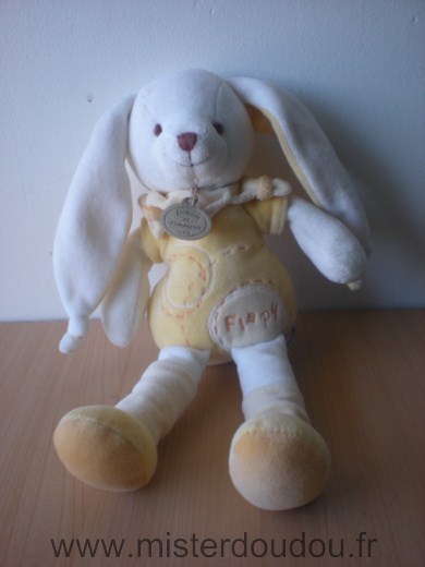 Doudou Lapin Doudou et compagnie Flapy jaune et blanc 