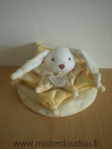 Doudou Lapin Doudou et compagnie Jaune etoile fleur Petit modele