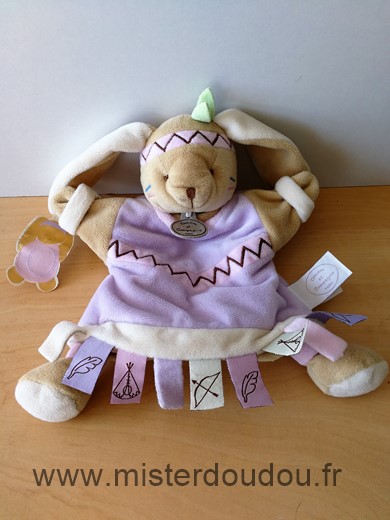 Doudou Lapin Doudou et compagnie Kalena indienne beige mauve etiquettes 