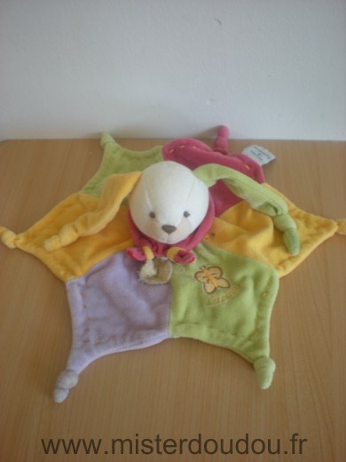 Doudou Lapin Doudou et compagnie Lapinou en etoile mauve jaune vert rouge papillon 