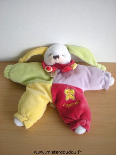 Doudou Lapin Doudou et compagnie Lapinou rose vert jaune rouge 