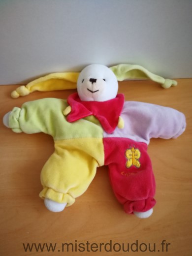 Doudou Lapin Doudou et compagnie Lapinou semi plat mauve rouge jaune vert 