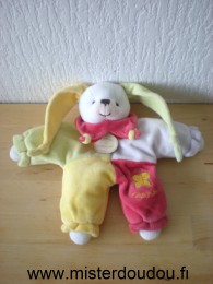 Doudou Lapin Doudou et compagnie Lapinou vert jaune mauve rouge 