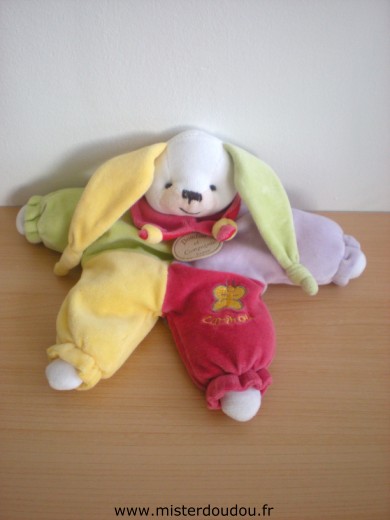 Doudou Lapin Doudou et compagnie Lapinou vert rose mauve jaune 