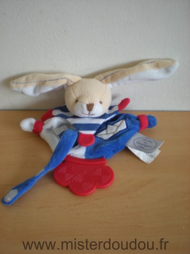 Doudou Lapin Doudou et compagnie Marin bleu rouge anneau dentition 