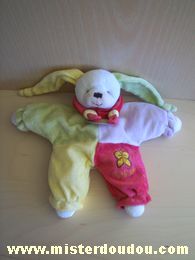 Doudou Lapin Doudou et compagnie Mauve rouge vert jaune Doudou lapinou semi plat