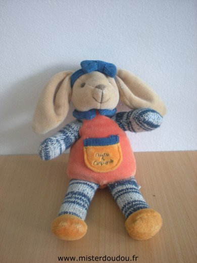 Doudou Lapin Doudou et compagnie Orange bleu marine Jambes et bras en tricot