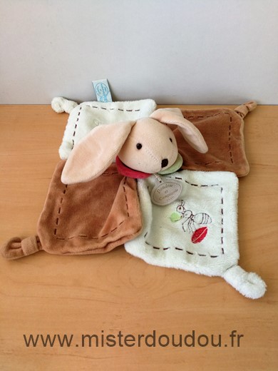 Doudou Lapin Doudou et compagnie Pim ecru marron motif fourmi 