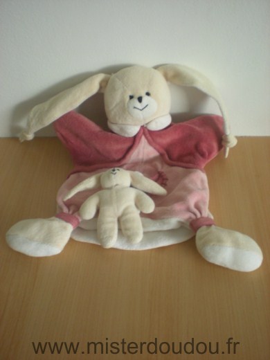 Doudou Lapin Doudou et compagnie Rose bordeau avec bébé lapin 