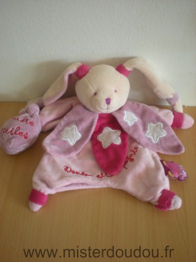 Doudou Lapin Doudou et compagnie Rose etoiles sac poudre d etoiles 