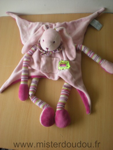 Doudou Lapin Doudou et compagnie Rose fushia bras jambes rayes doudou tatoo 