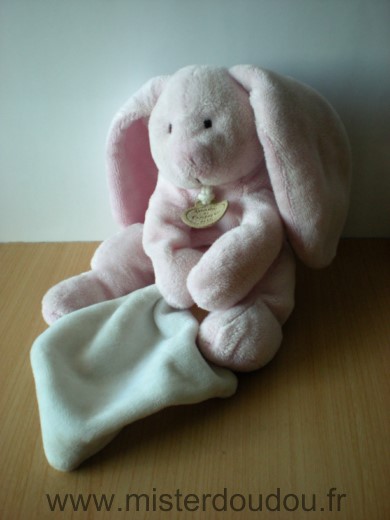 Doudou Lapin Doudou et compagnie Rose mouchoir blanc 