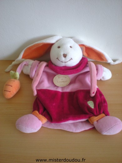 Doudou Lapin Doudou et compagnie Rose orange blanc tenant une carotte 