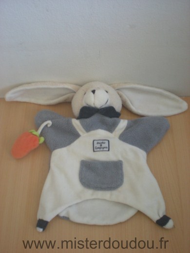 Doudou Lapin Doudou et compagnie Seraphin blanc gris carotte orange 