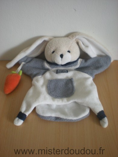 Doudou Lapin Doudou et compagnie Séraphin blanc gris tenant carotte orange 