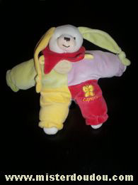 Doudou Lapin Doudou et compagnie Vert mauve jaune rouge 