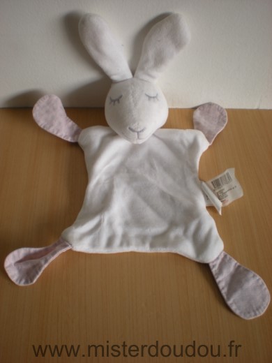 Doudou Lapin Du pareil au même Dormeur blanc pattes tissus rose 