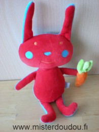 Doudou Lapin Du pareil au même Rouge devant bleu derière carotte orange Pouet dans le ventre