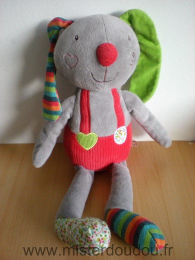 Doudou Lapin Ebulobo Gris  rouge 