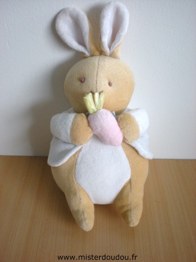 Doudou Lapin Eden Beige blanc veste bleue Plusieurs taches dans le dos, petit prix pour dépanner