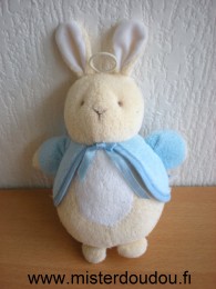 Doudou Lapin Eden Beige bleu tissus eponge Quelques bouloches