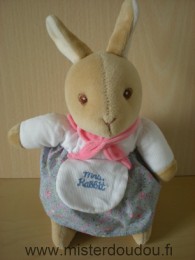 Doudou Lapin Eden Beige robe à fleurs tablier mrs rabbit 